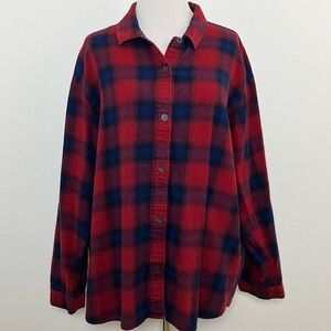 Red & Navy Plaid Flannel Shirt